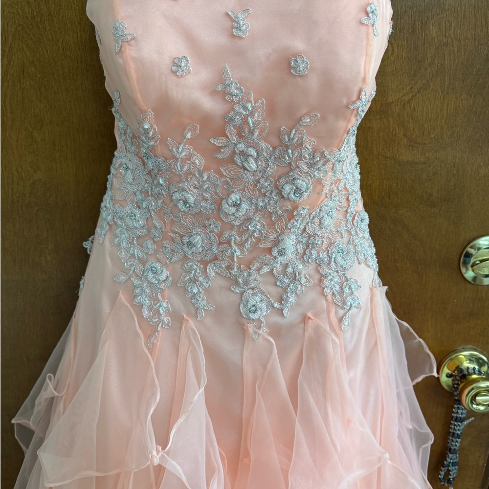 Elegant Peach Ruffled Gown